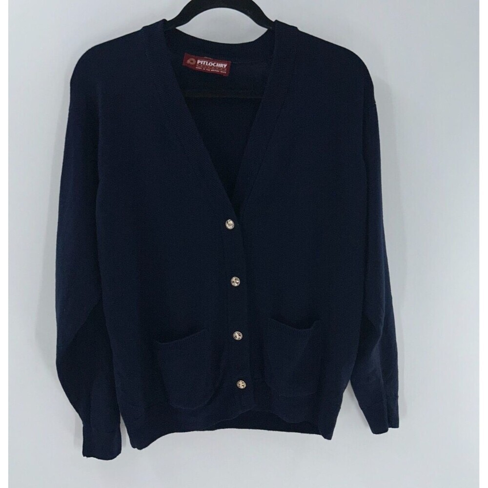 Women's Vintage Pitlochry Navy Blue V-neck Cardigan Size 42 XL